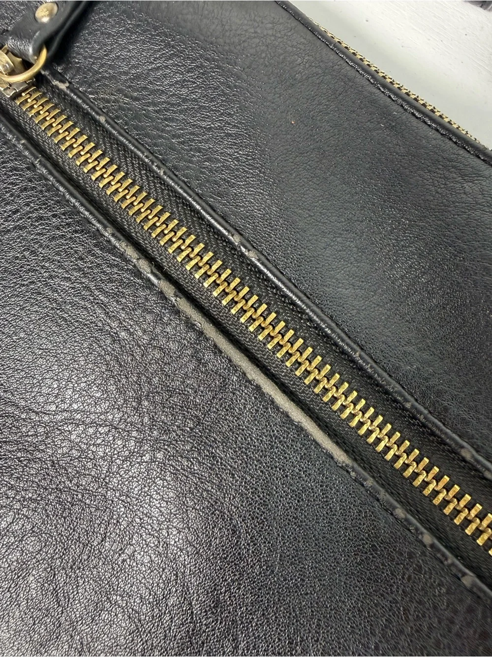 Anthropologie Black Leather Crossbody with Brass Hardware